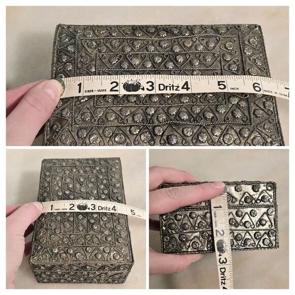 Vintage Pewter Embossed Trinket Box Handcrafted Antique Style - Picture 8 of 8